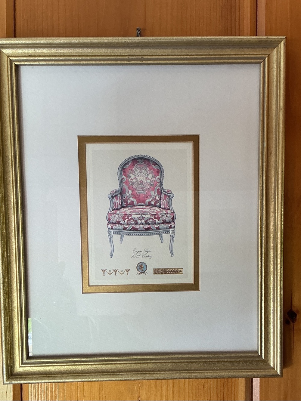 "Empire Style XVIII Century Framed Art Print Featuring Pink Upholstered Chair